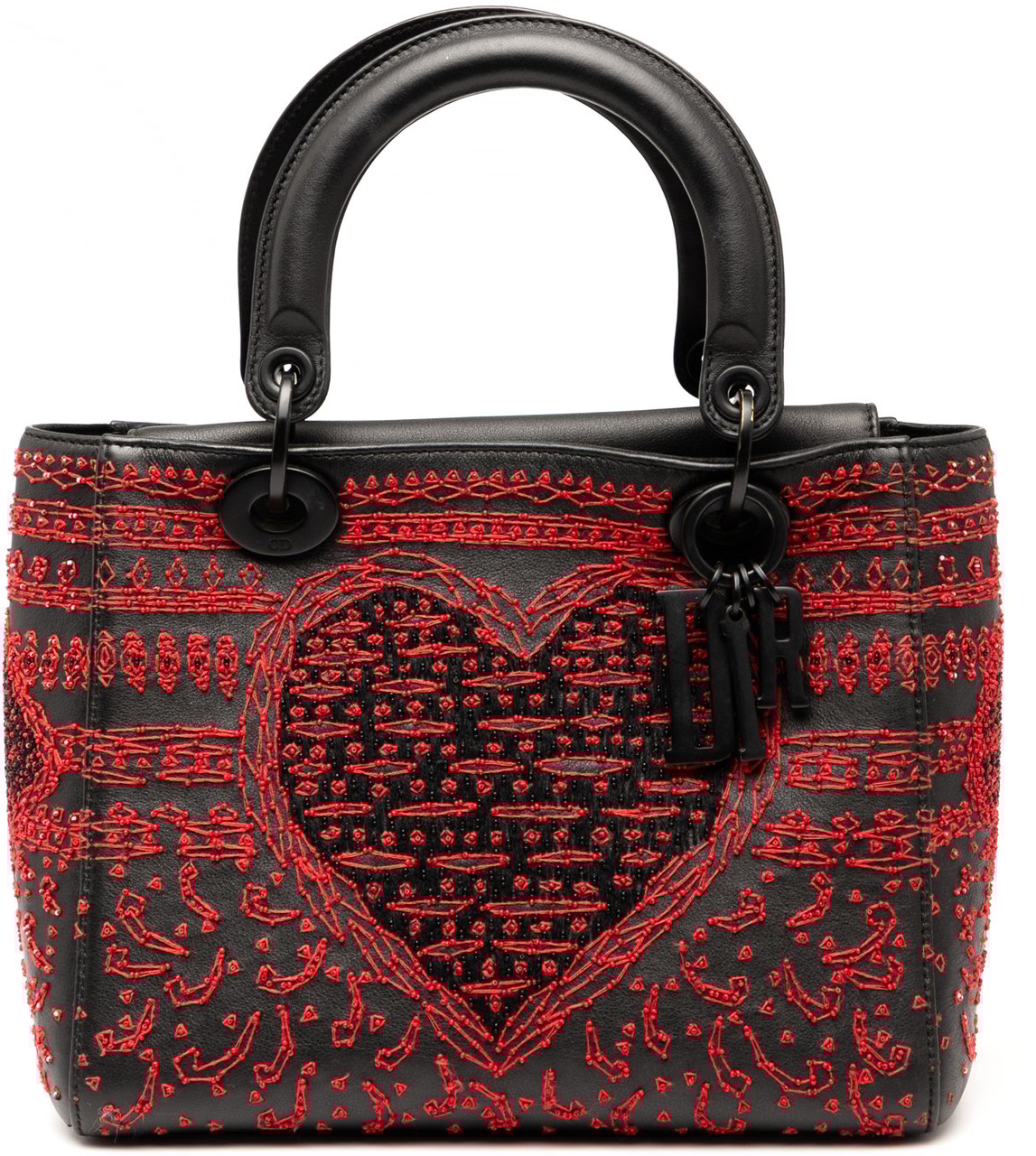 Dior Medium Smooth Calfskin Embroidered Heart Playing Cards Lady Dior Zwart