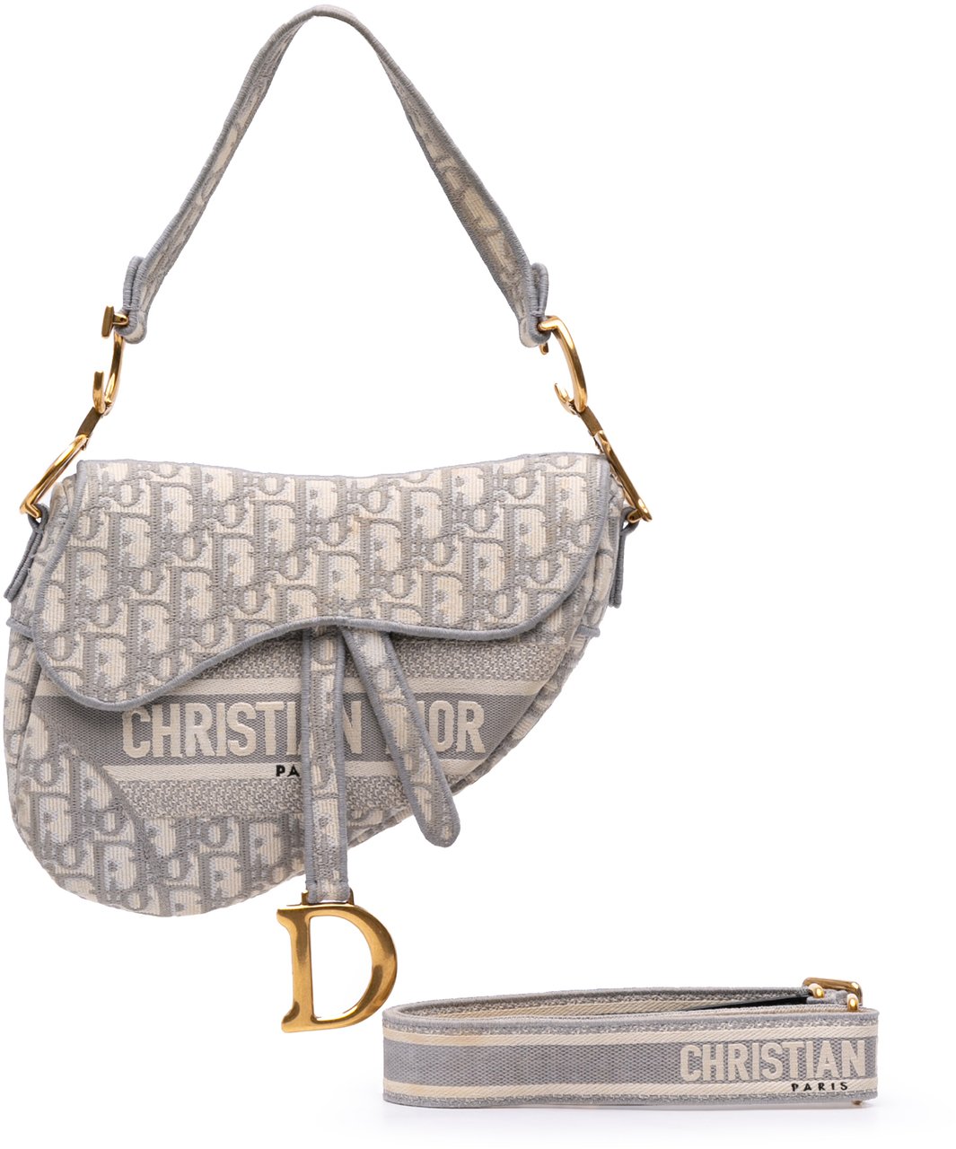 Dior Oblique Canvas Embroidered Saddle Bag Grijs