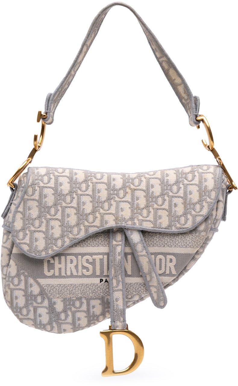 Dior Oblique Canvas Embroidered Saddle Bag Grijs