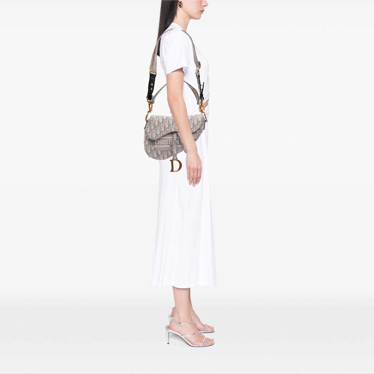 Dior Oblique Canvas Embroidered Saddle Bag Grijs
