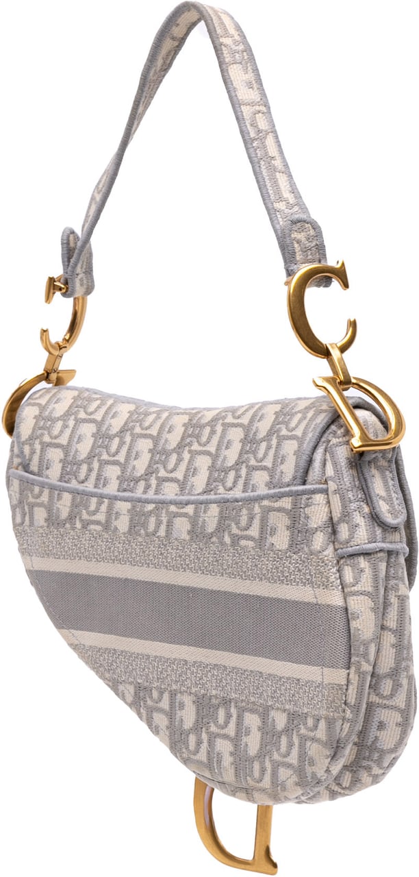 Dior Oblique Canvas Embroidered Saddle Bag Grijs
