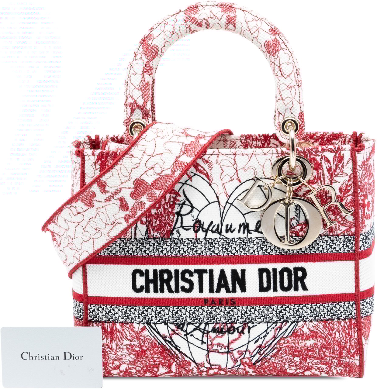 Dior DiorAmour Medium Embroidered Canvas Royale Lady D Lite Rood