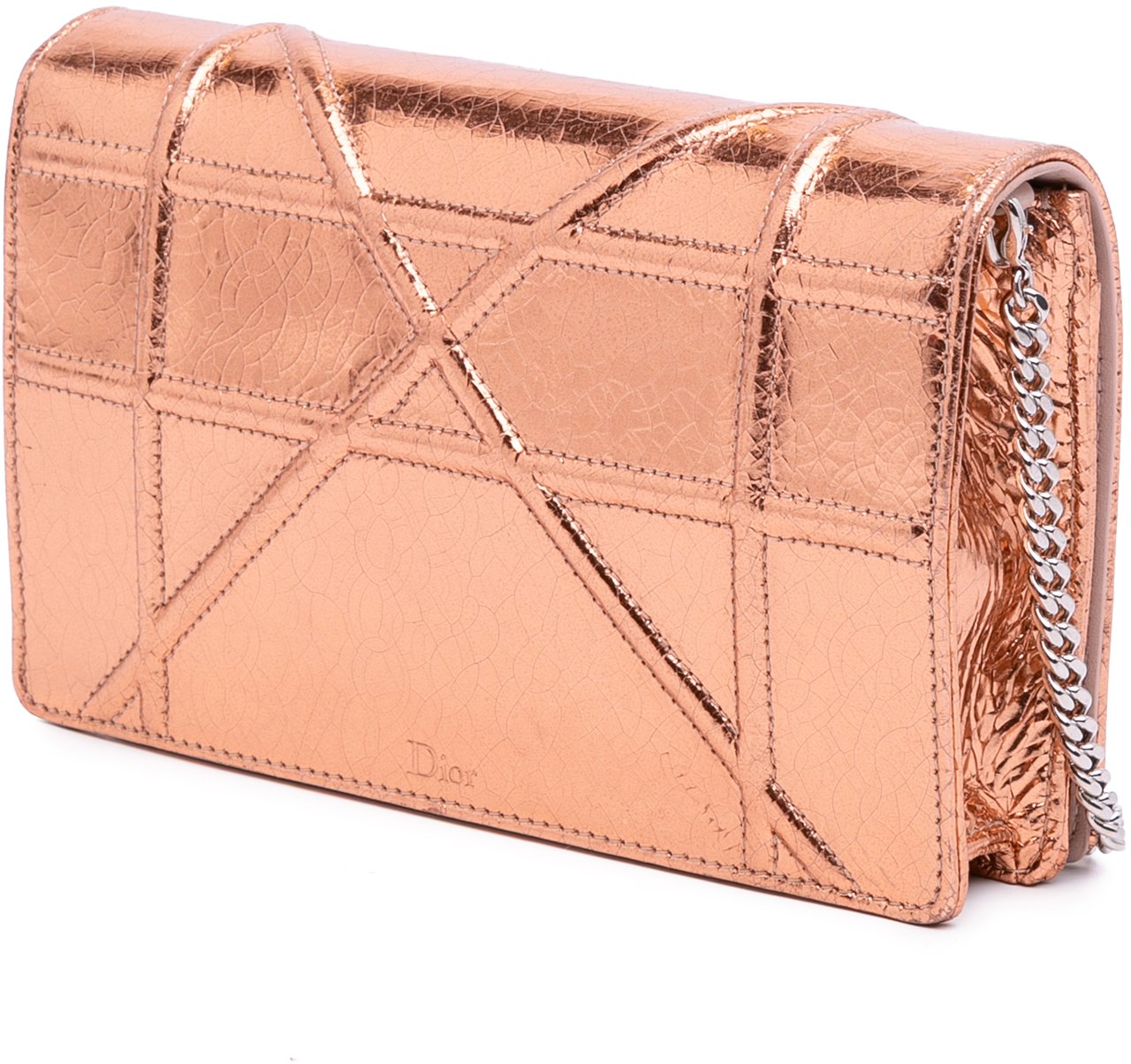 Dior Metallic Ceramic Effect Deerskin Diorama Wallet on Chain Goud