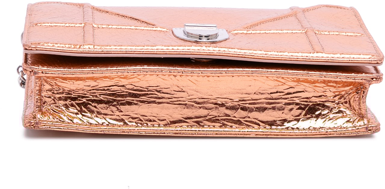 Dior Metallic Ceramic Effect Deerskin Diorama Wallet on Chain Goud