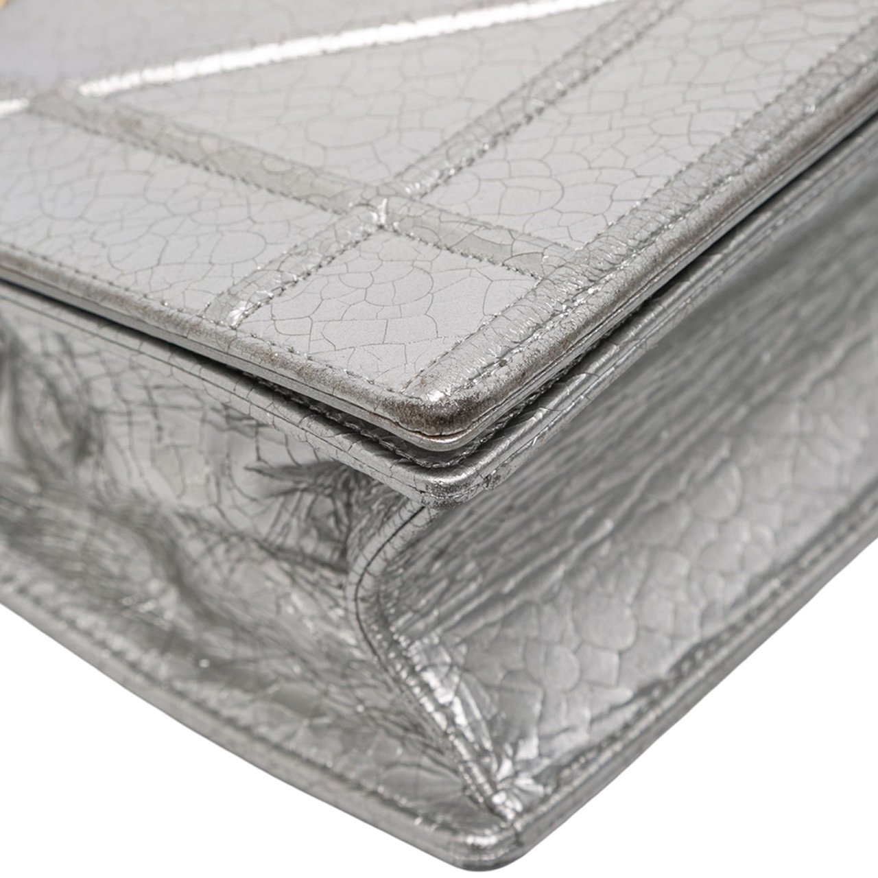 Dior Medium Metallic Ceramic Effect Deerskin Diorama Flap Zilver