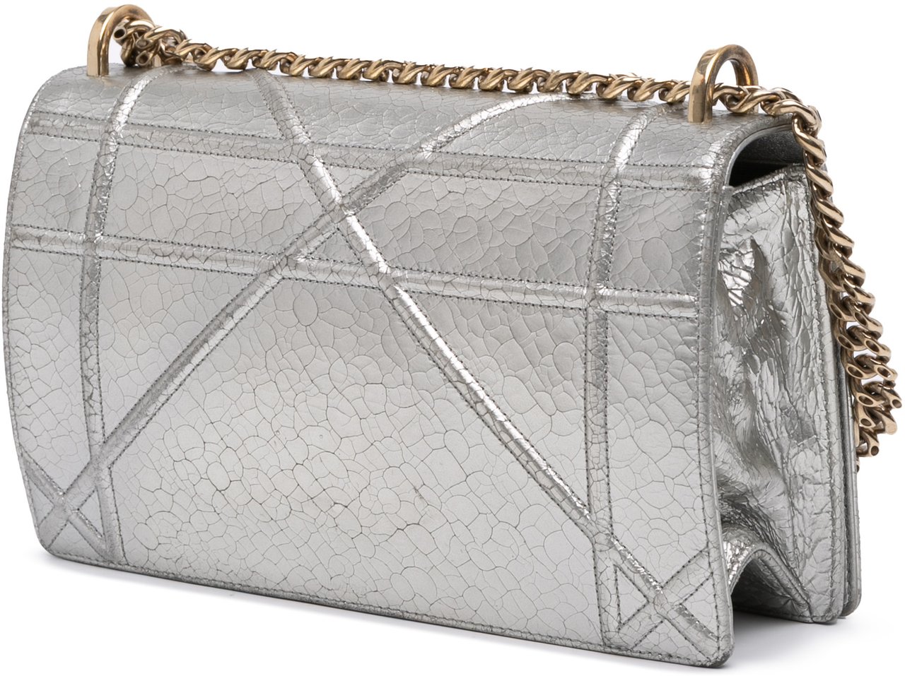 Dior Medium Metallic Ceramic Effect Deerskin Diorama Flap Zilver
