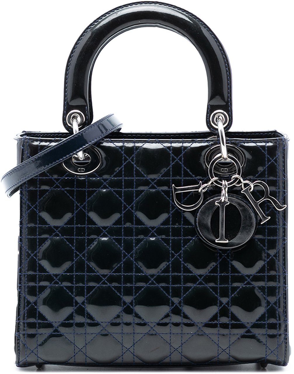 Dior Medium Patent Cannage Lady Dior Blauw