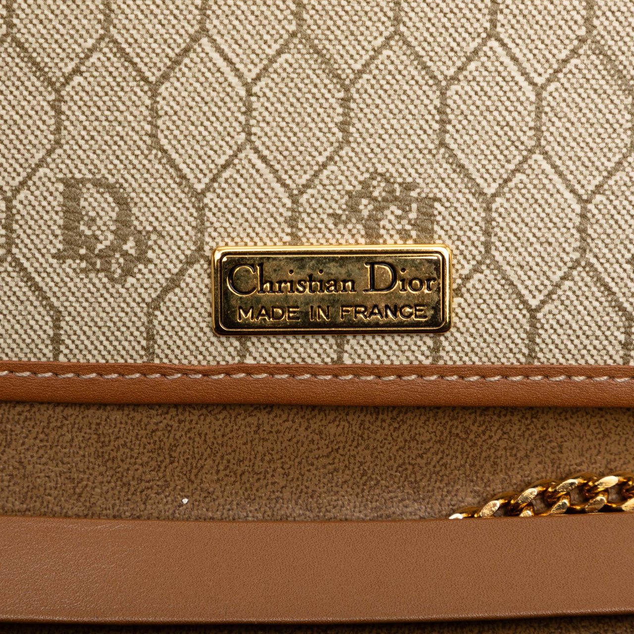 Dior Honeycomb Coated Canvas Chain Shoulder Bag Bruin
