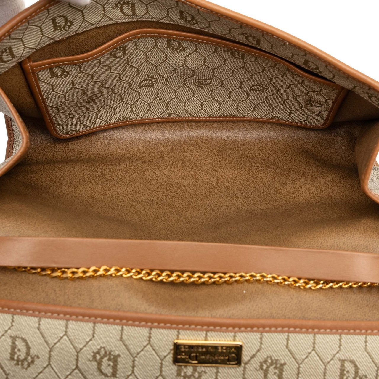 Dior Honeycomb Coated Canvas Chain Shoulder Bag Bruin