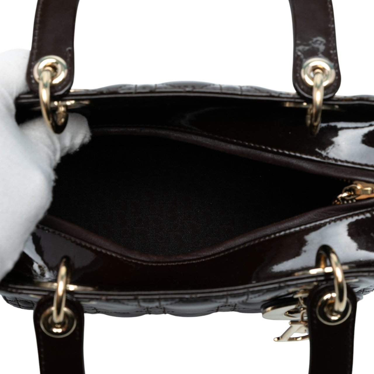 Dior Medium Patent Cannage Lady Dior Bruin