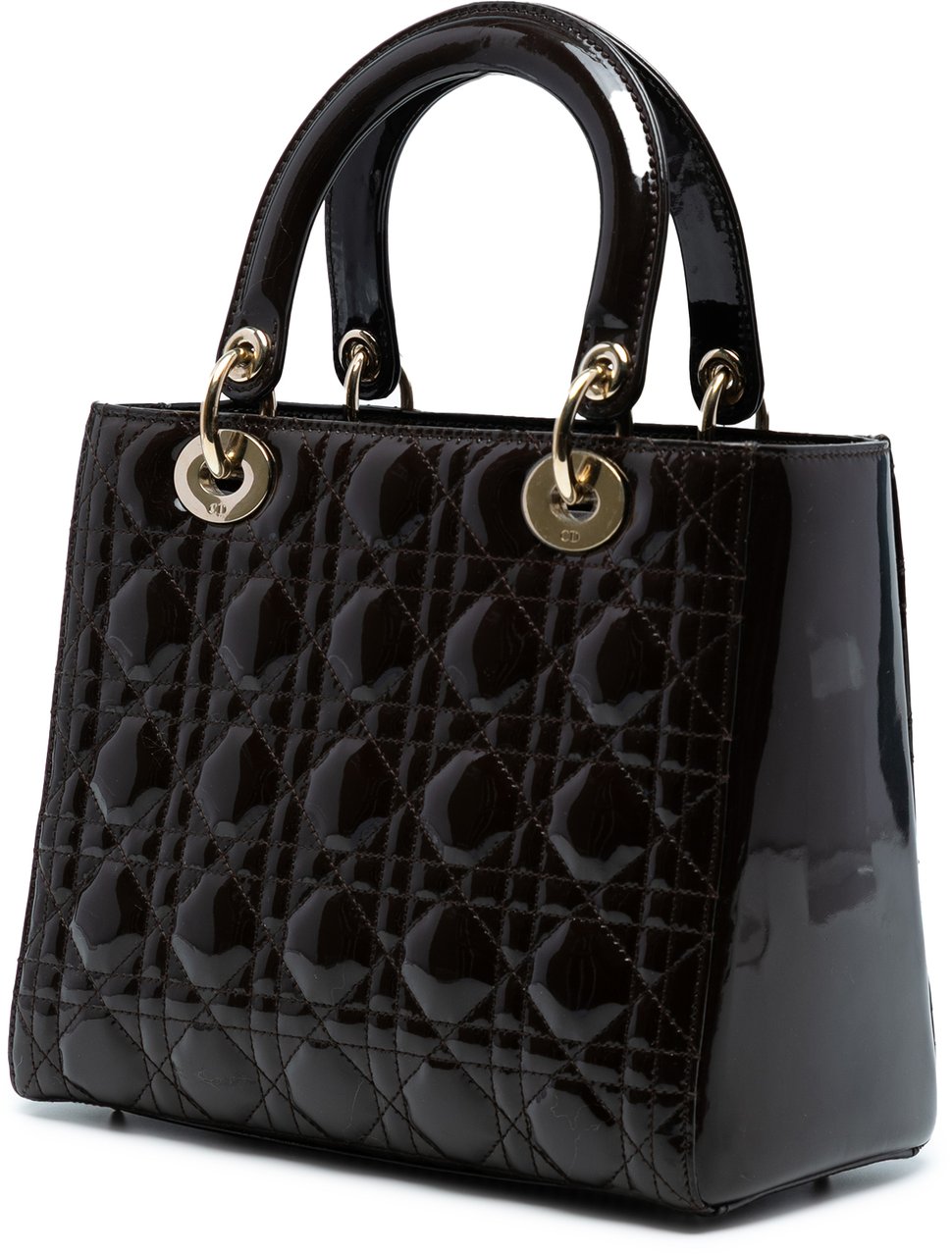Dior Medium Patent Cannage Lady Dior Bruin