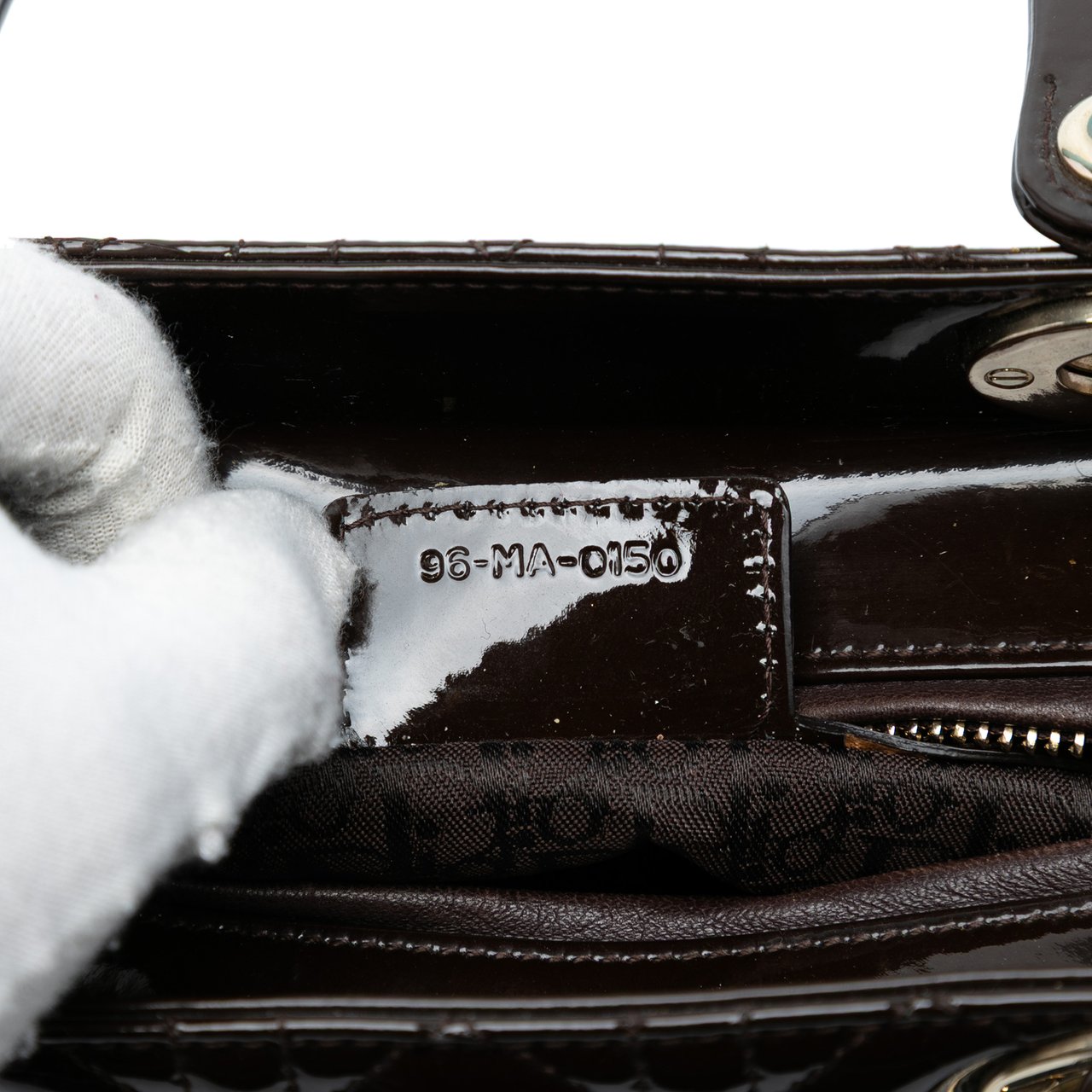 Dior Medium Patent Cannage Lady Dior Bruin