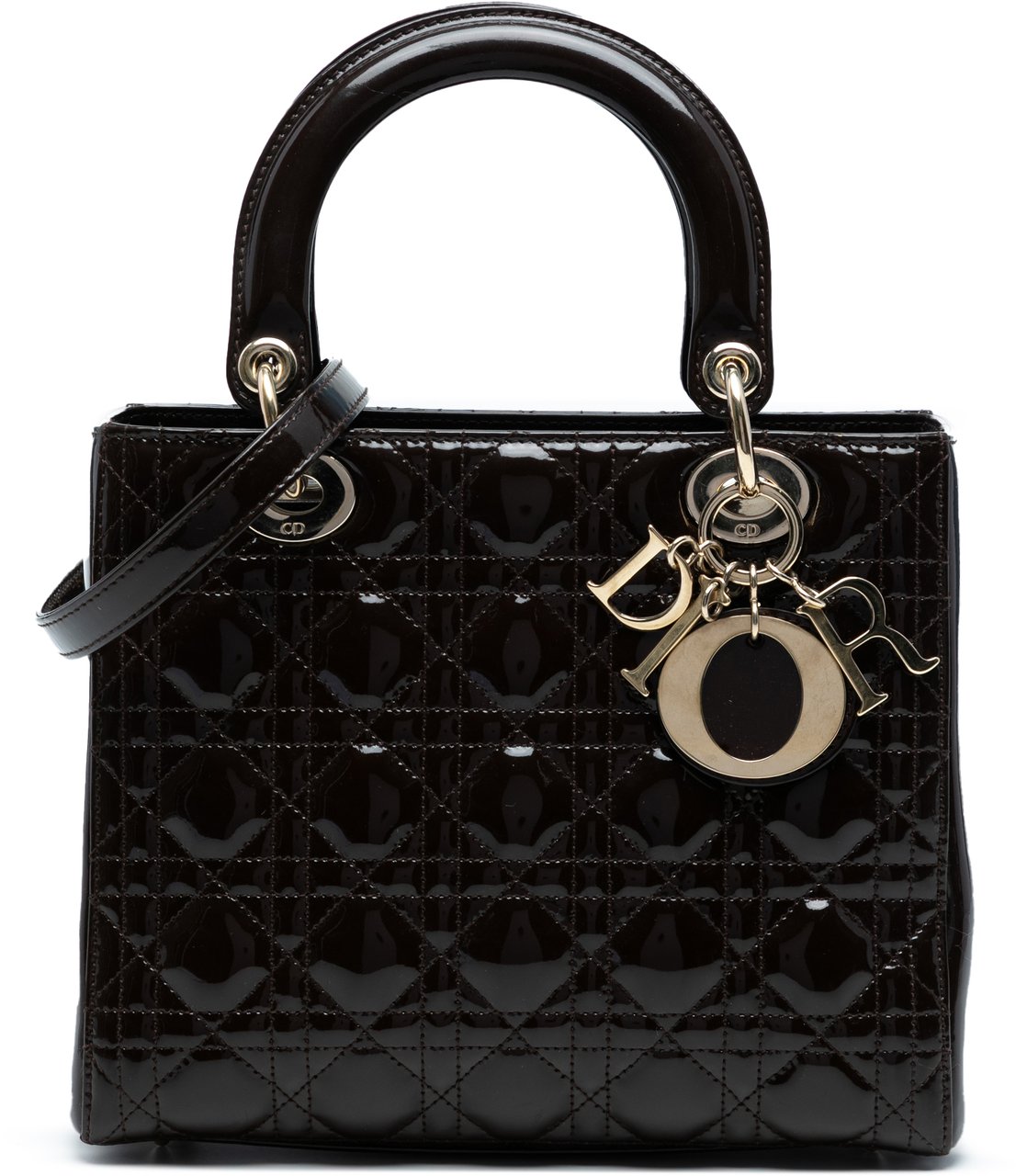 Dior Medium Patent Cannage Lady Dior Bruin