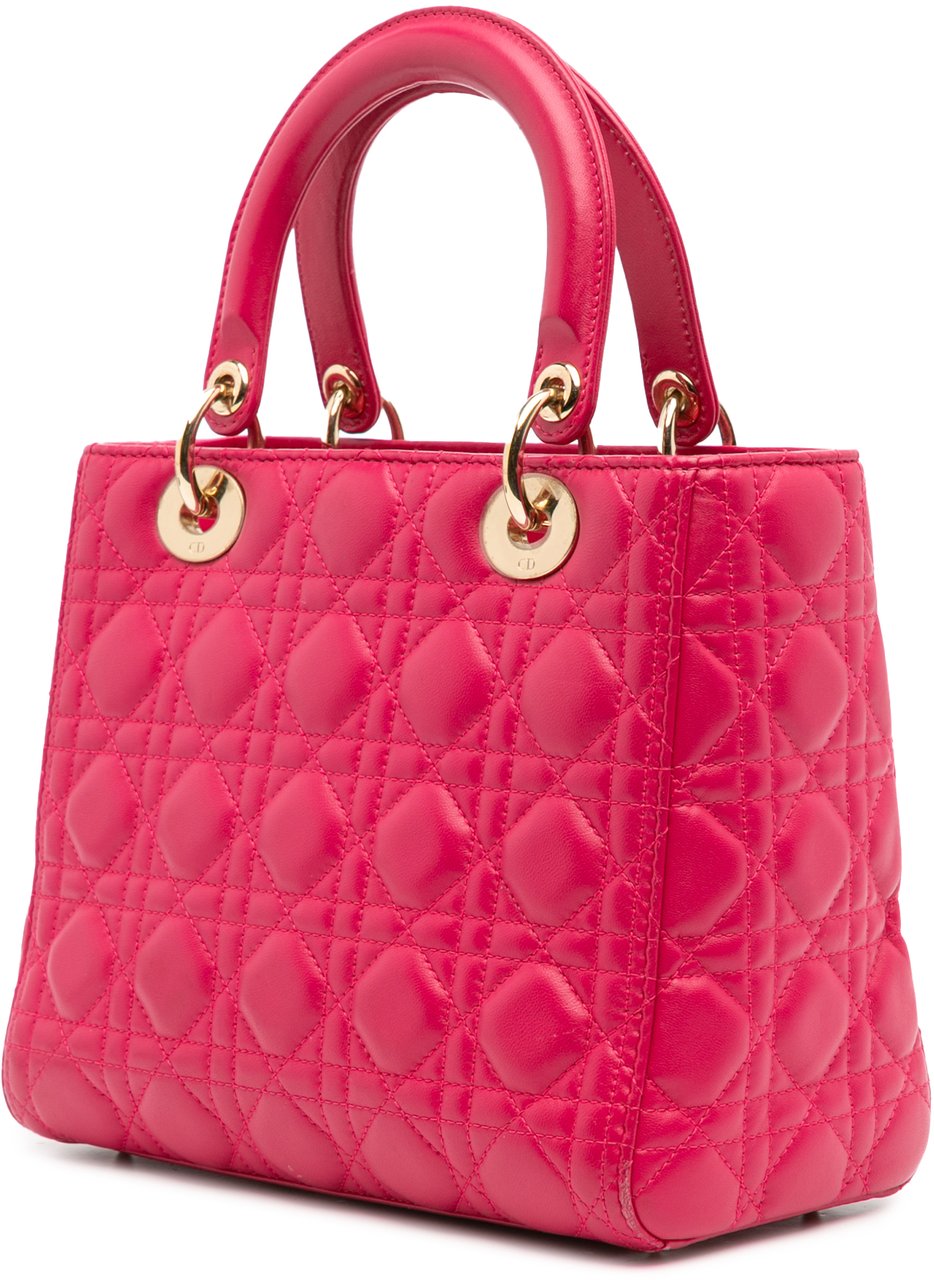 Dior Medium Lambskin Cannage Lady Dior Roze