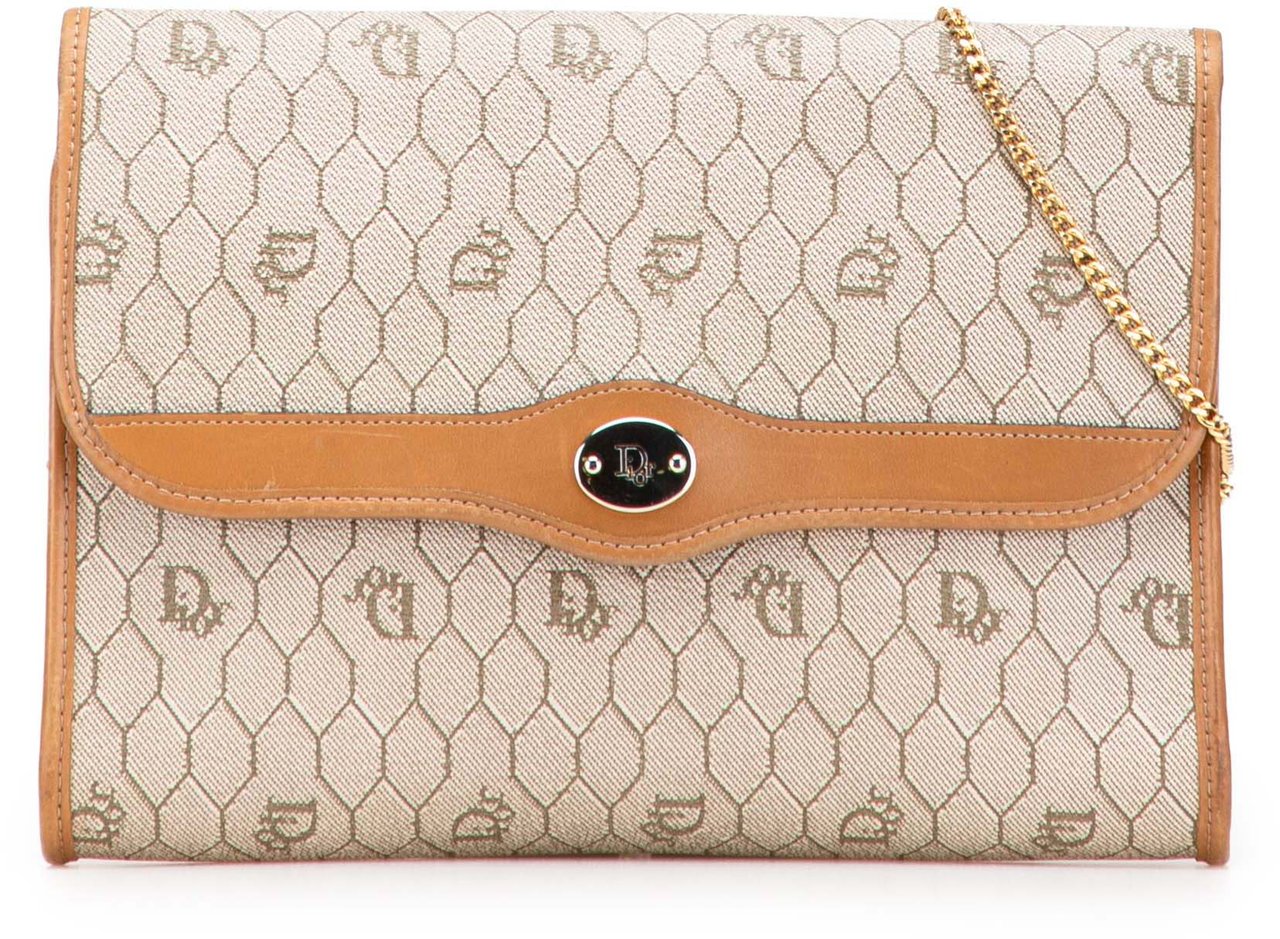 Dior Honeycomb Coated Canvas Chain Crossbody Bruin
