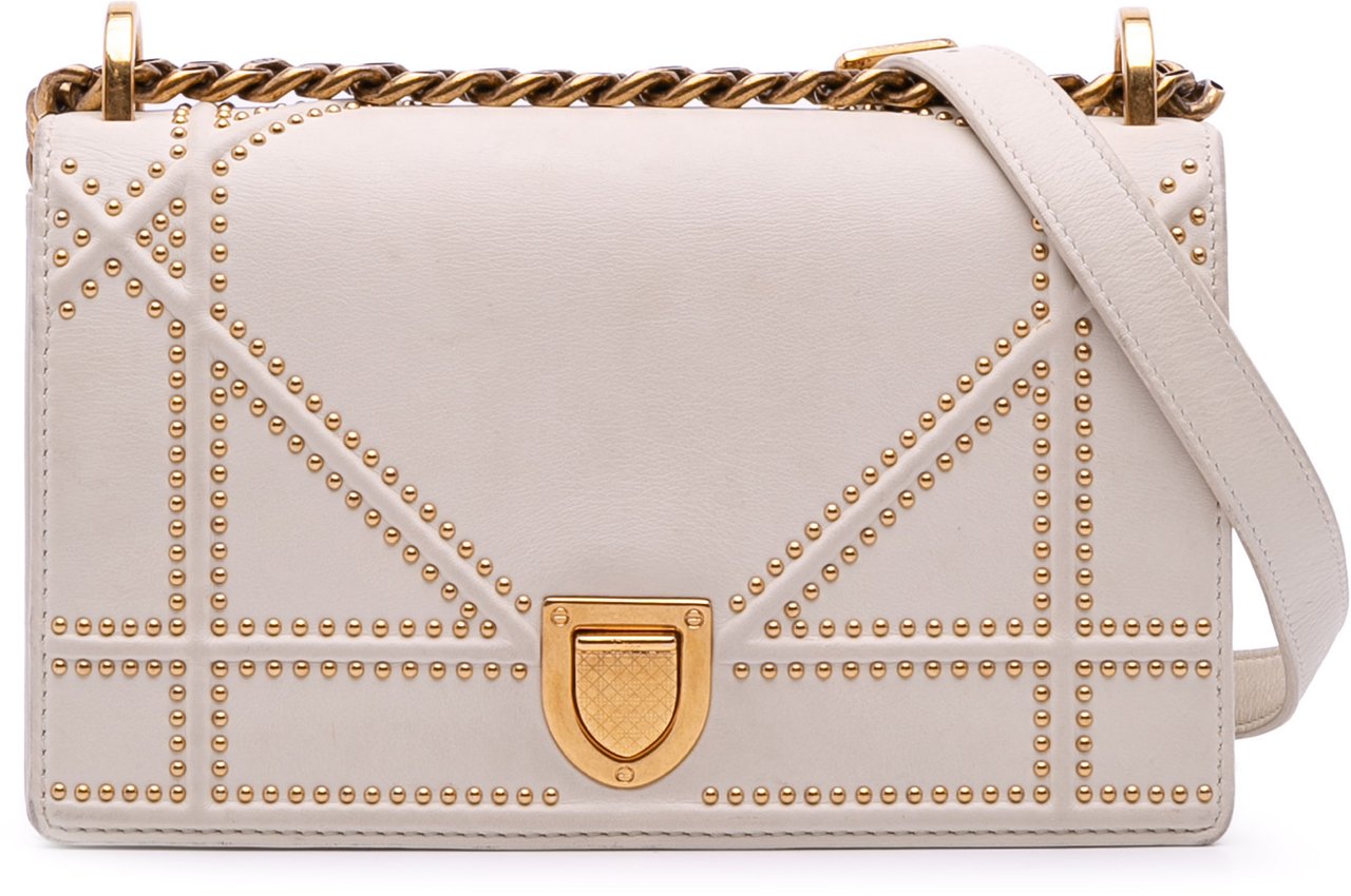 Dior Small Lambskin Studded Diorama Flap Wit