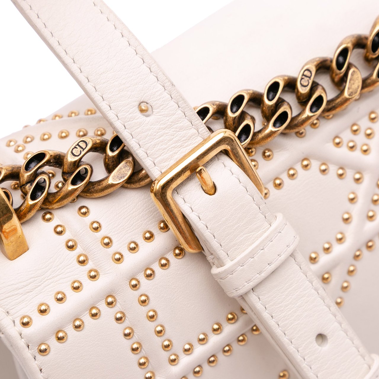 Dior Small Lambskin Studded Diorama Flap Wit