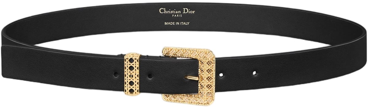 Dior Signature Black Leather Intricate Buckle Belt Zwart