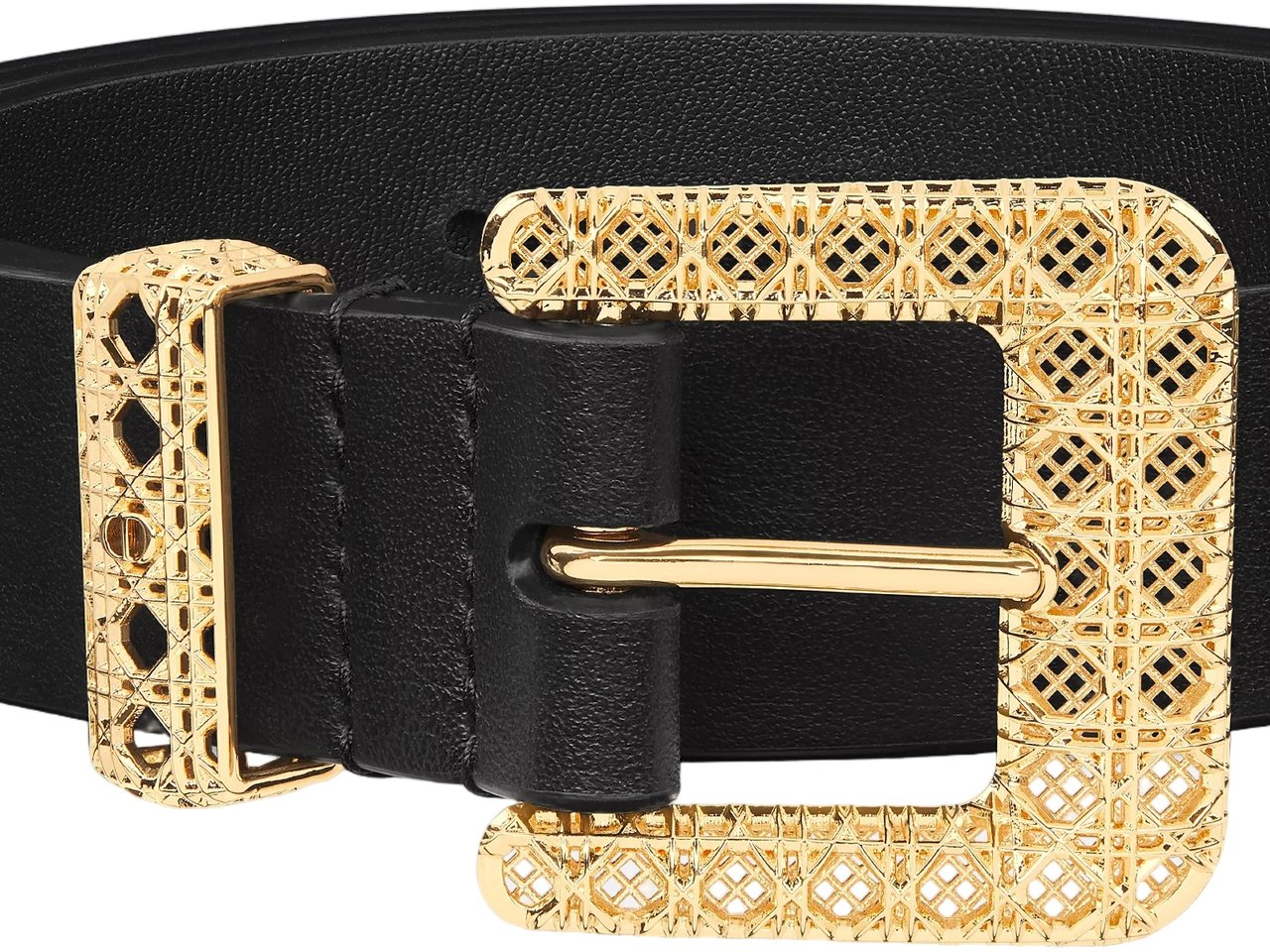 Dior Signature Black Leather Intricate Buckle Belt Zwart