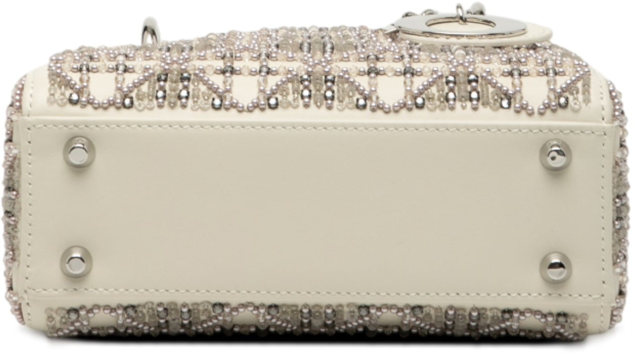 Dior Mini Lambskin Cannage Beaded Lady Dior Wit
