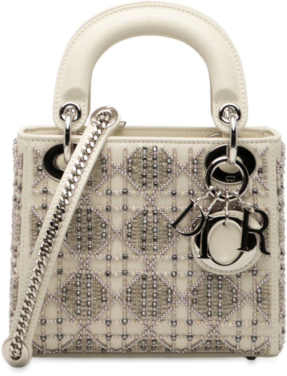 Dior Mini Lambskin Cannage Beaded Lady Dior Wit