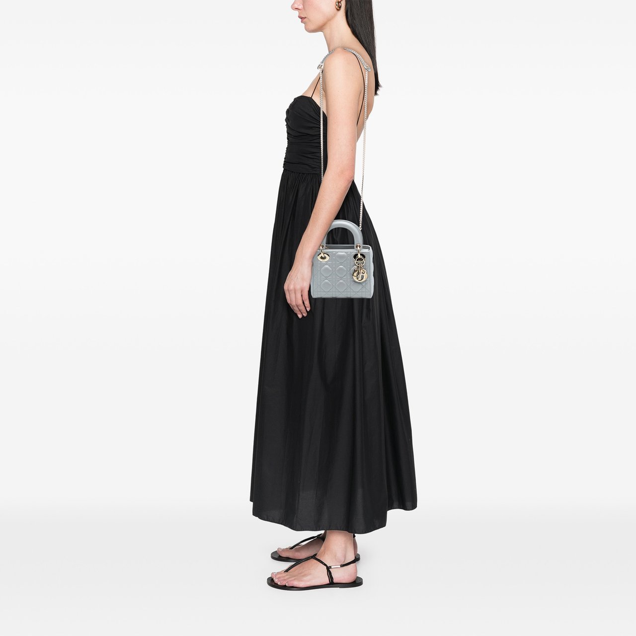 Dior Mini Lambskin Cannage Lady Dior Grijs