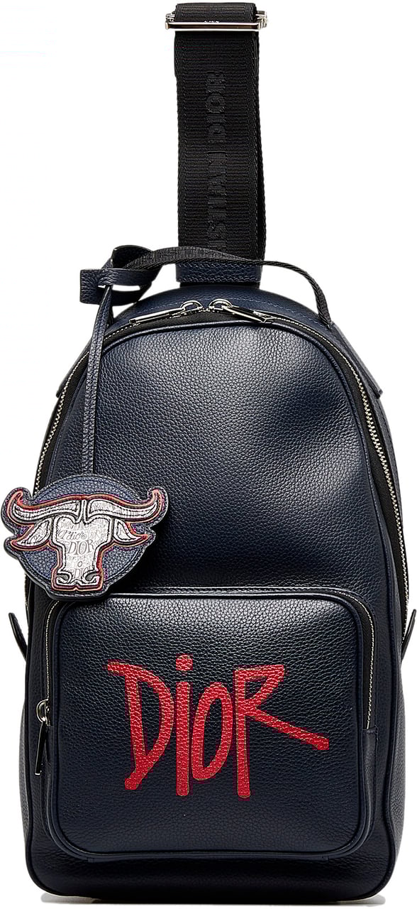Dior Shawn Stussy Grained Calfskin Year of the Ox Sling Bag Blauw