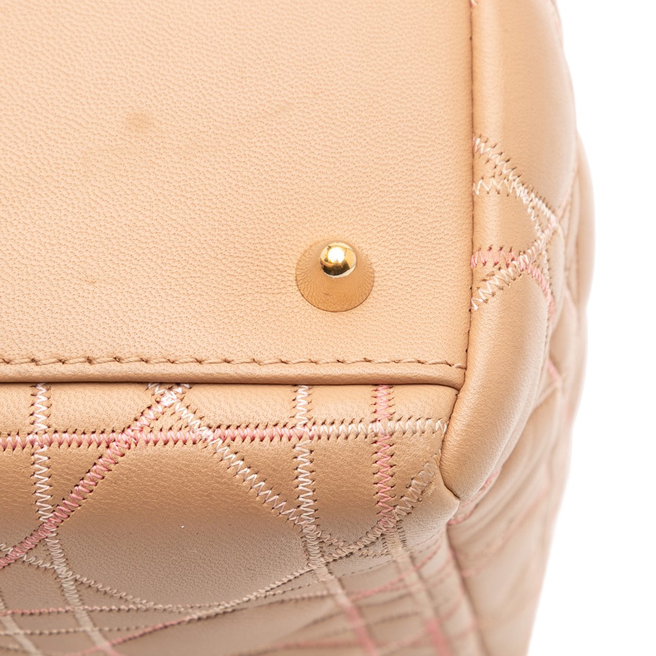 Dior Medium Lambskin Cannage Contrast Stitch Lady Dior Bruin