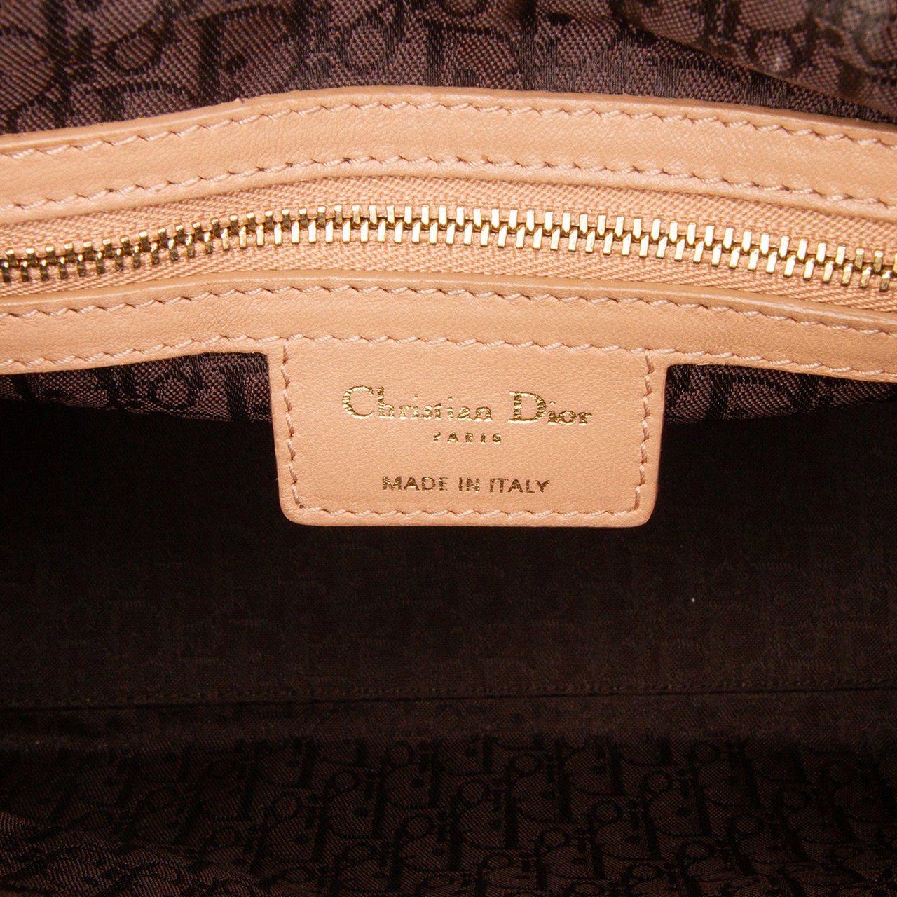 Dior Medium Lambskin Cannage Contrast Stitch Lady Dior Bruin
