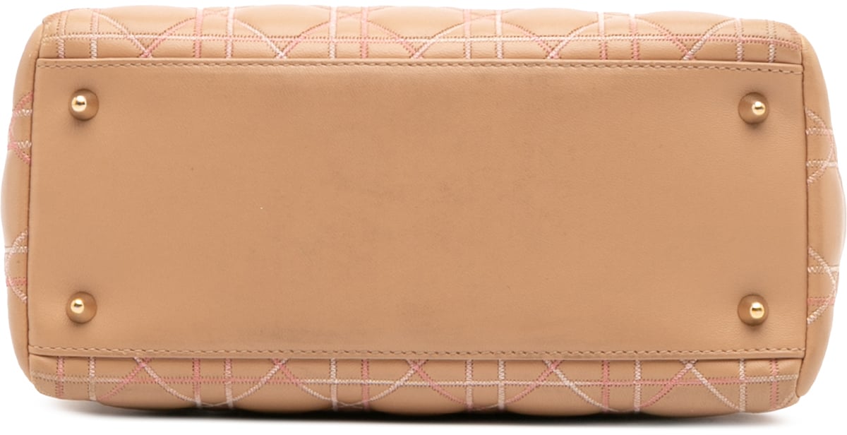 Dior Medium Lambskin Cannage Contrast Stitch Lady Dior Bruin