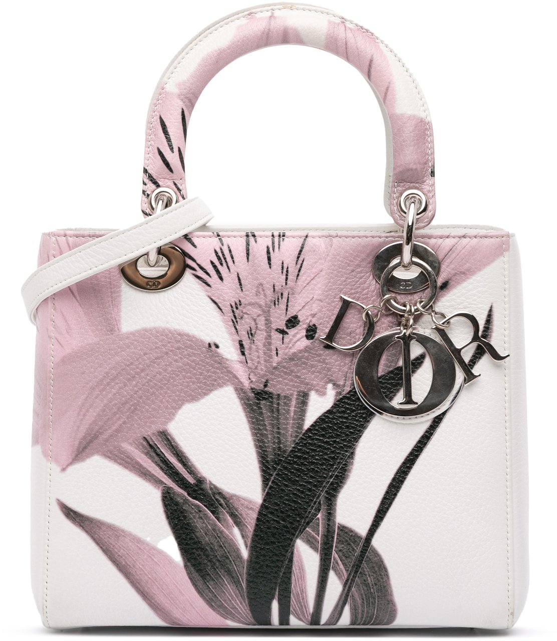 Dior Medium Deerskin Floral Printed Lady Dior Wit