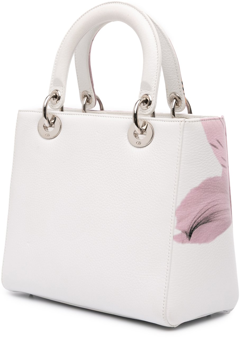 Dior Medium Deerskin Floral Printed Lady Dior Wit