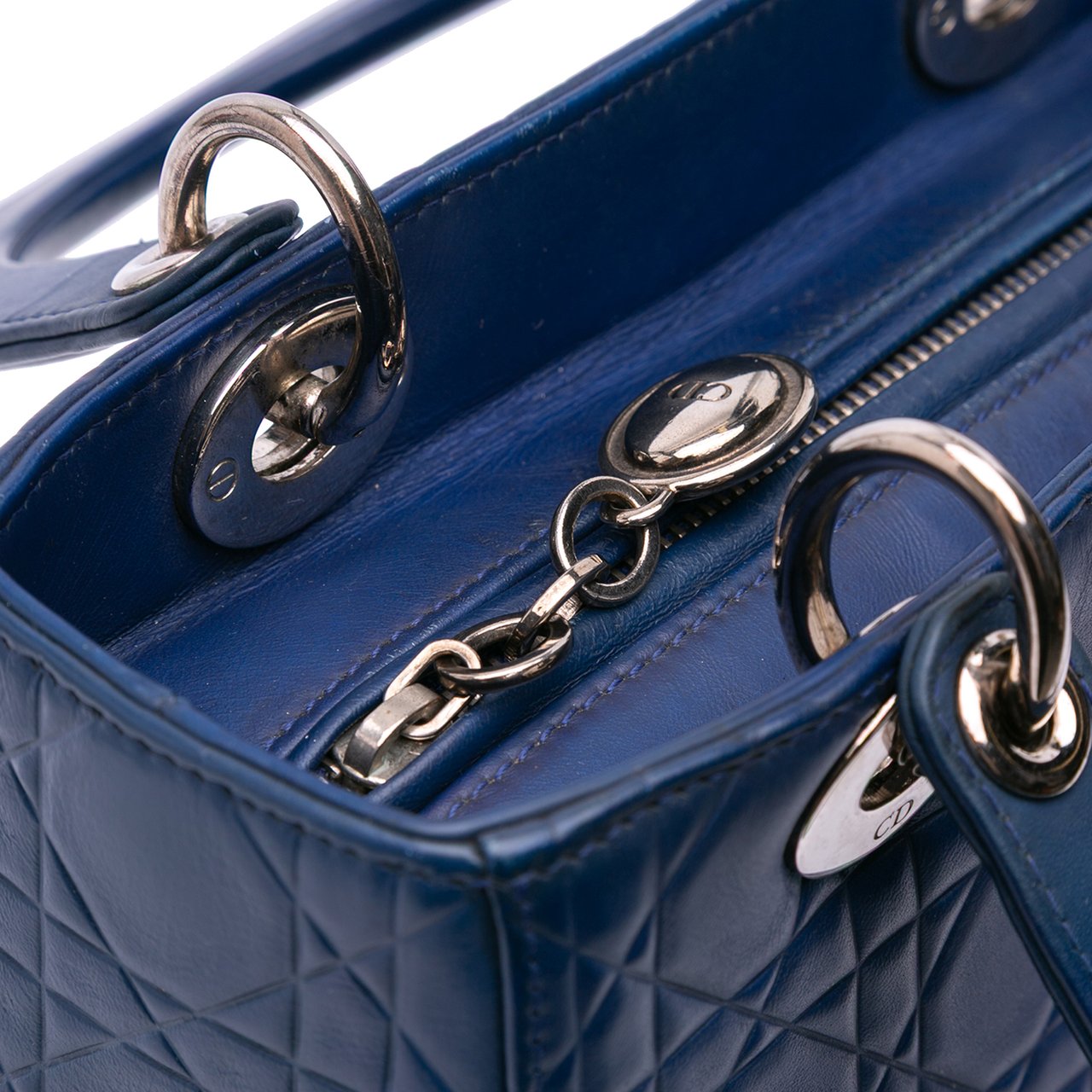 Dior Medium Ultra Matte Calfskin Embossed Cannage Lady Dior Blauw