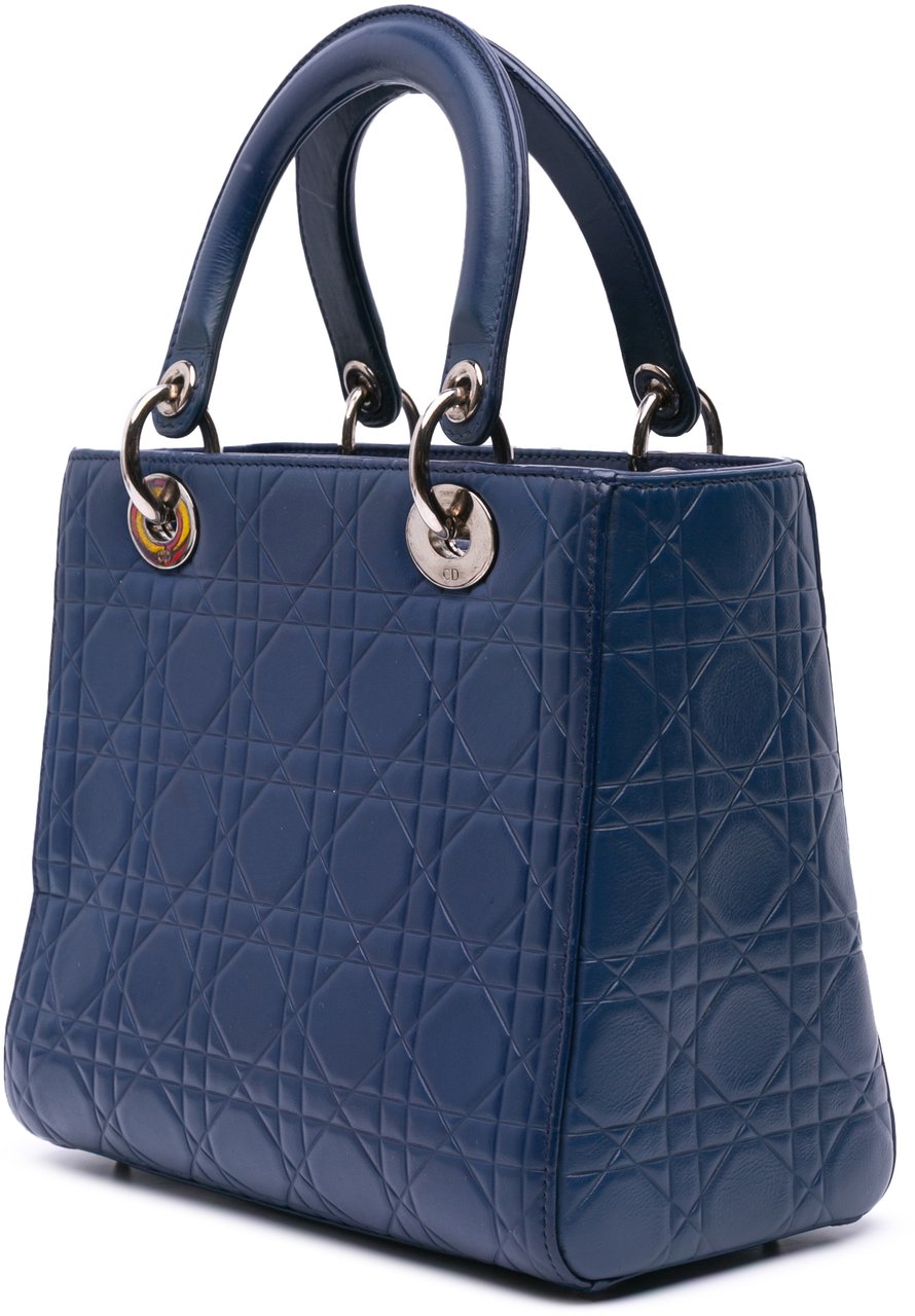 Dior Medium Ultra Matte Calfskin Embossed Cannage Lady Dior Blauw