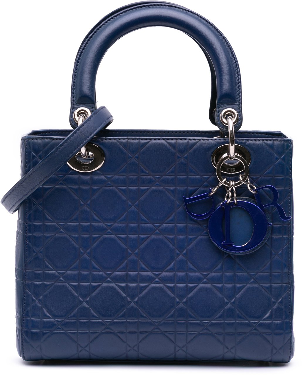 Dior Medium Ultra Matte Calfskin Embossed Cannage Lady Dior Blauw