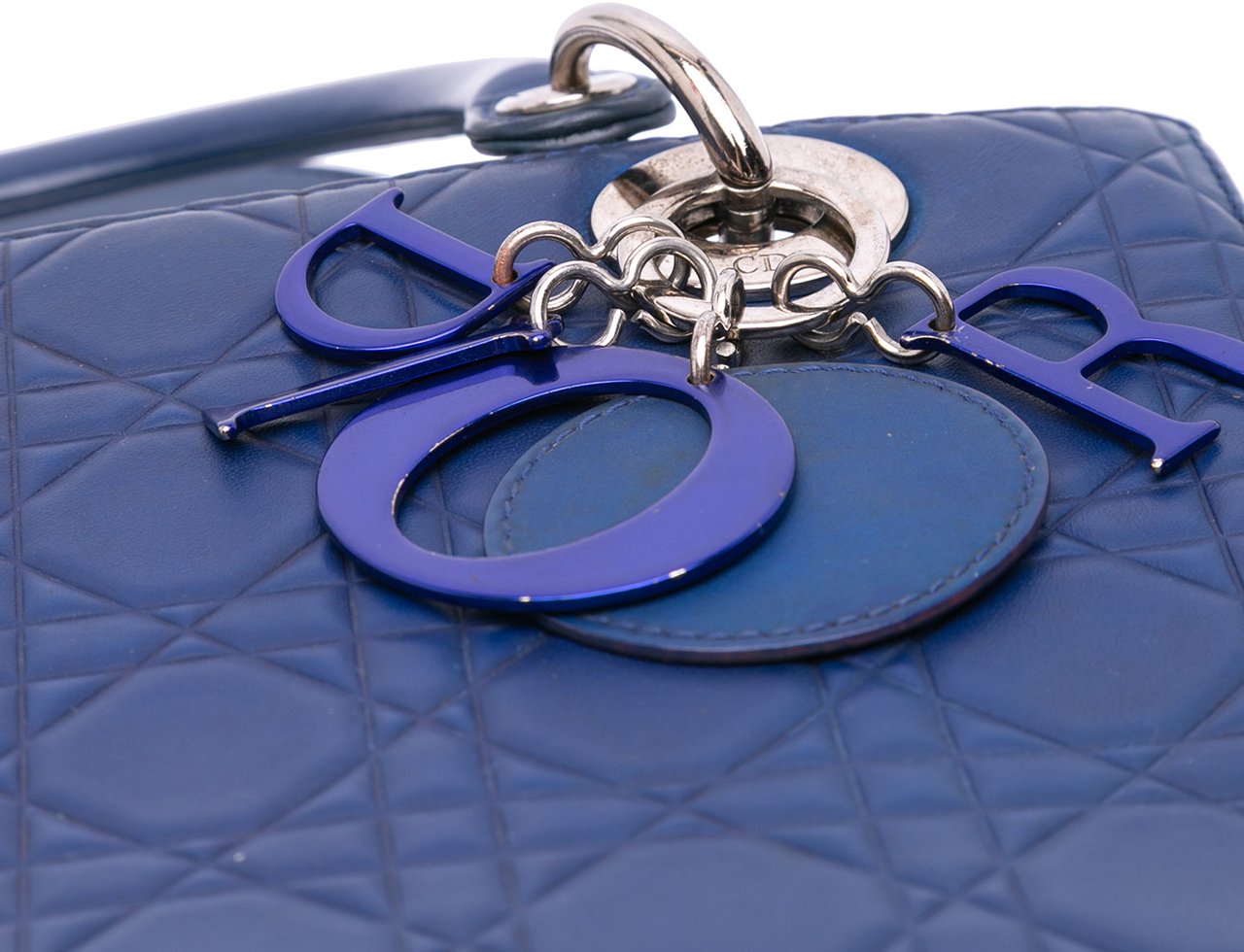 Dior Medium Ultra Matte Calfskin Embossed Cannage Lady Dior Blauw