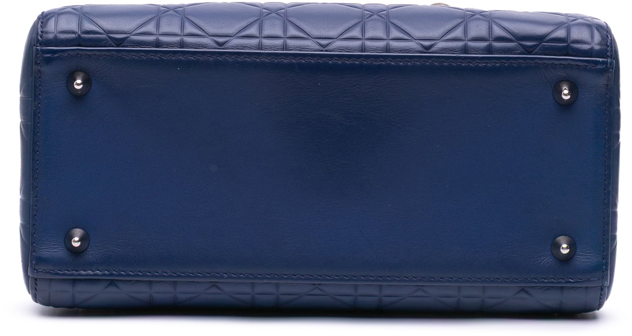 Dior Medium Ultra Matte Calfskin Embossed Cannage Lady Dior Blauw