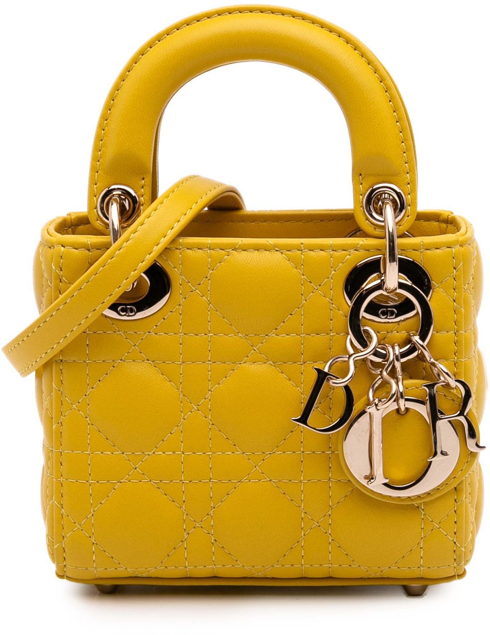Dior Micro Lambskin Cannage Lady Dior Geel