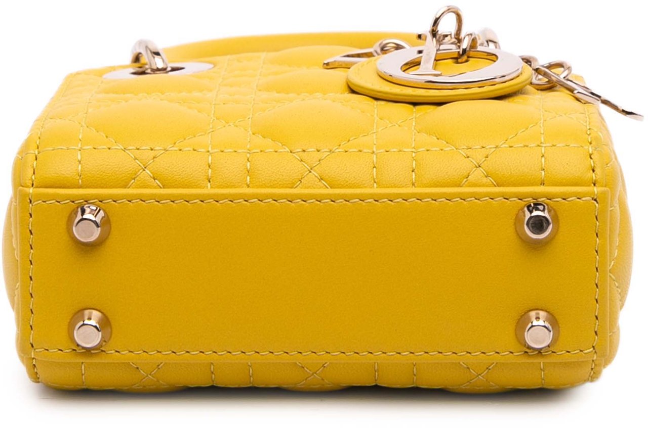 Dior Micro Lambskin Cannage Lady Dior Geel