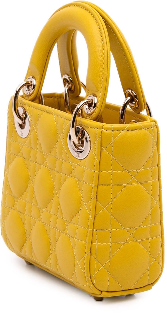 Dior Micro Lambskin Cannage Lady Dior Geel