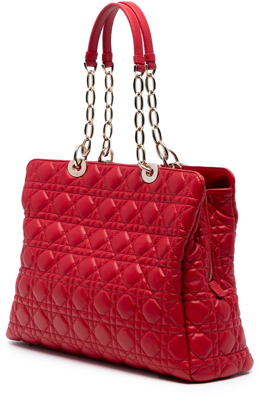 Dior Large Lambskin Cannage Soft Zipped Lady Dior Shopping Tote Rood