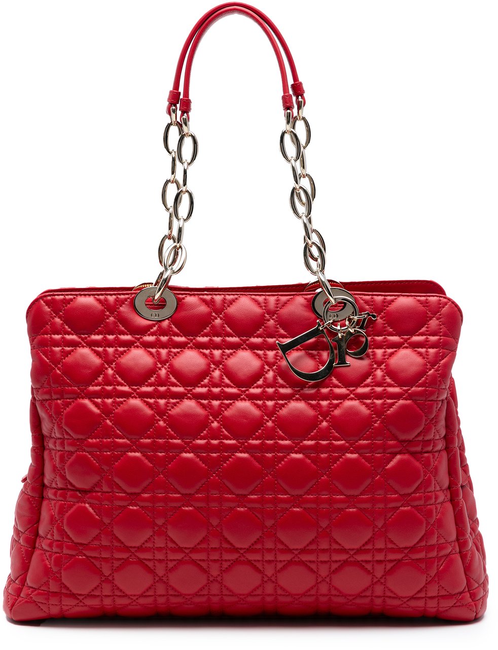 Dior Large Lambskin Cannage Soft Zipped Lady Dior Shopping Tote Rood