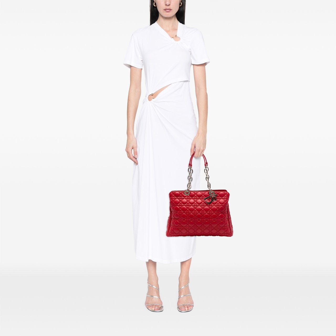 Dior Large Lambskin Cannage Soft Zipped Lady Dior Shopping Tote Rood