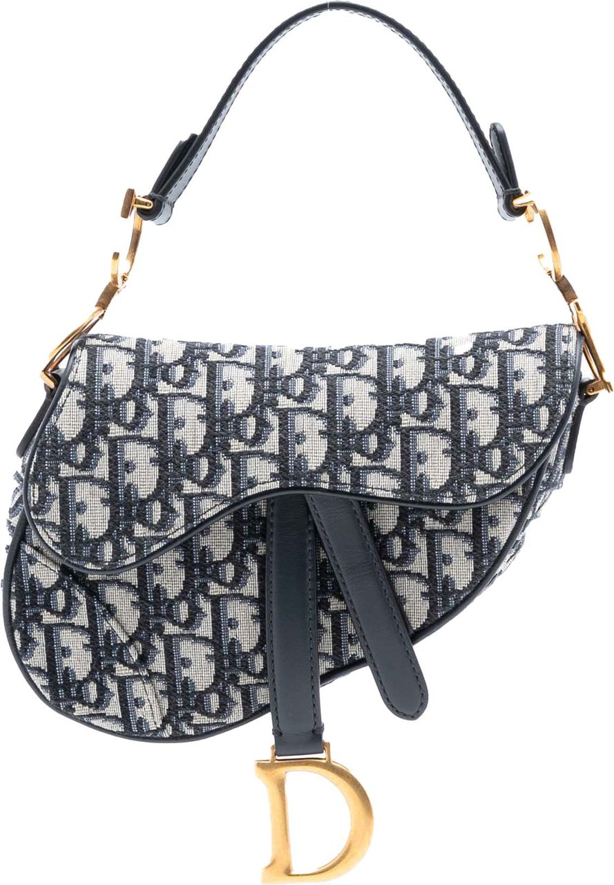 Dior Mini Oblique Canvas Saddle Bag Blauw