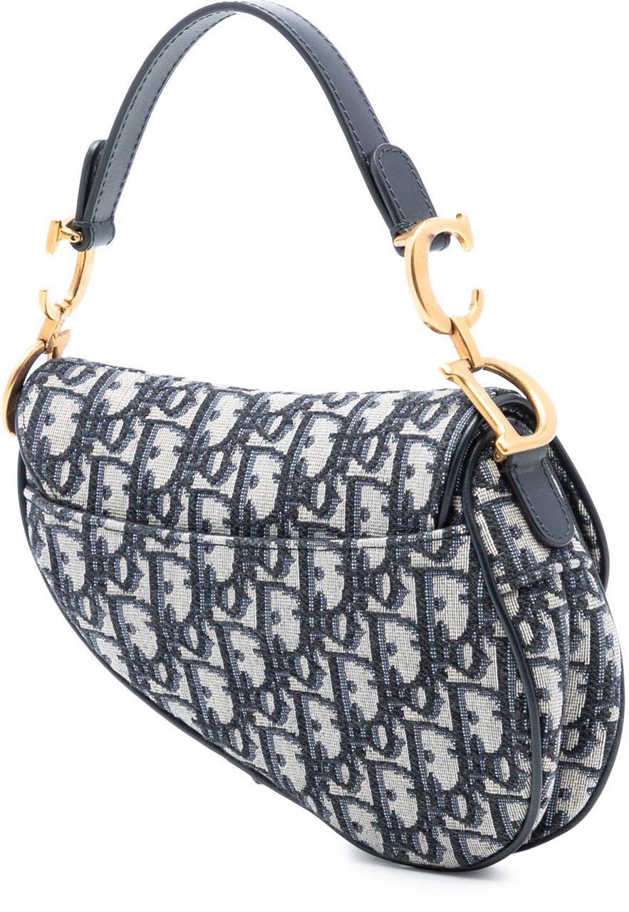 Dior Mini Oblique Canvas Saddle Bag Blauw
