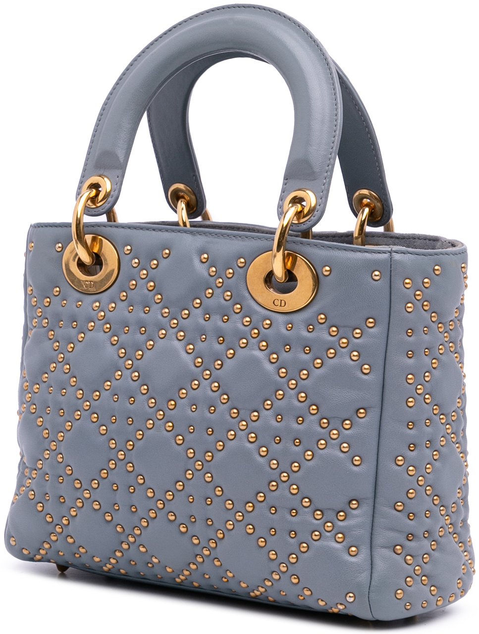 Dior Small Lambskin Cannage Studded Supple Lady Dior Grijs