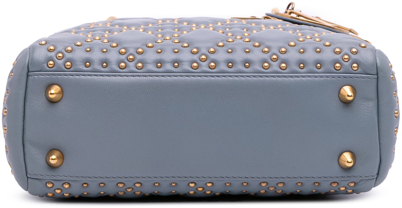 Dior Small Lambskin Cannage Studded Supple Lady Dior Grijs