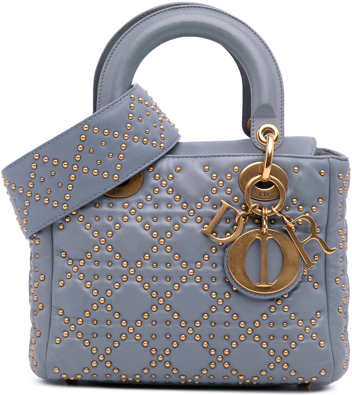 Dior Small Lambskin Cannage Studded Supple Lady Dior Grijs