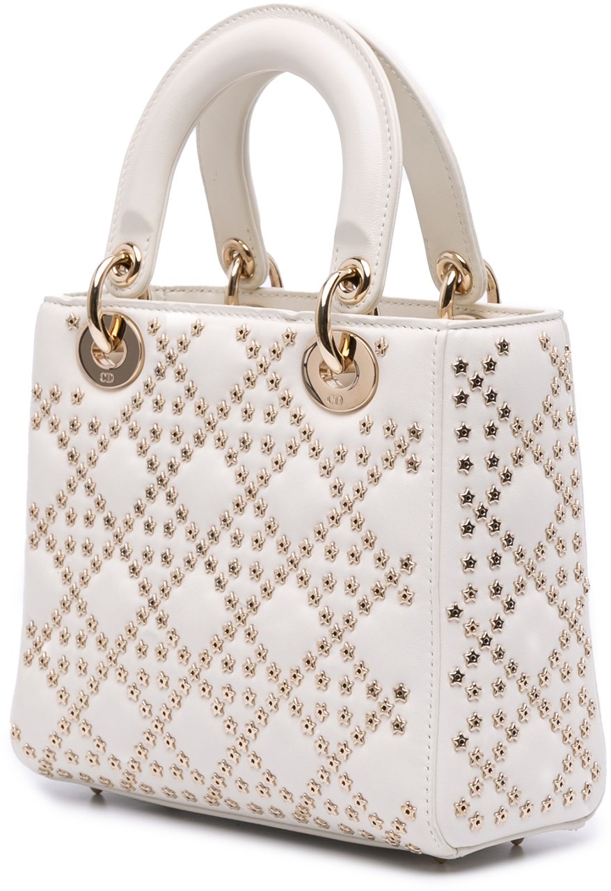 Dior Small Lambskin Cannage Lucky Star Studded Lady Dior Wit