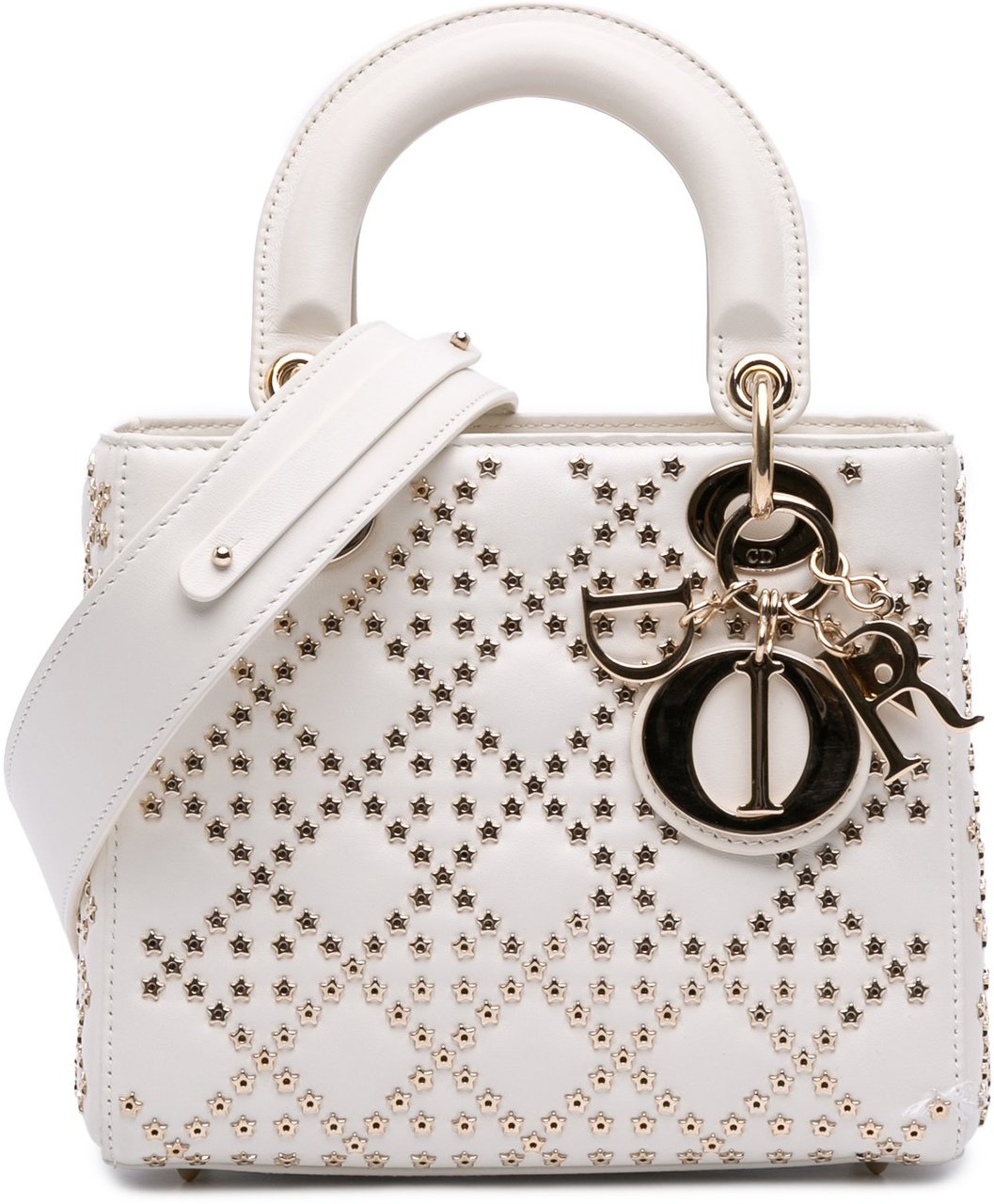 Dior Small Lambskin Cannage Lucky Star Studded Lady Dior Wit